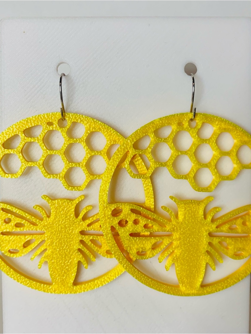 Yellow Bee Honeycomb Dangle Earrings